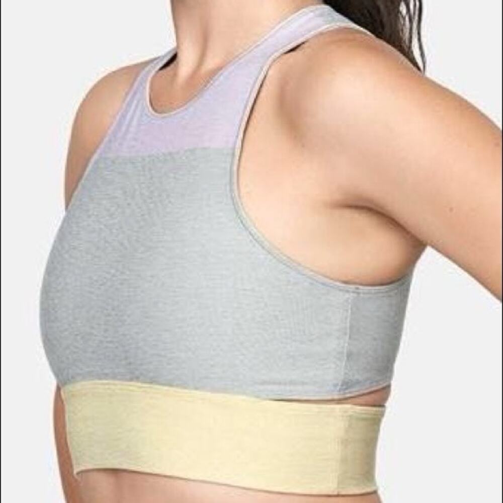 Outdoor Voices Slashback Crop Top L Tri Color Purple Yellow Athletic Tank